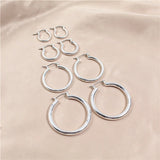 Smooth Silver Mixed Circle Hoop Earrings Set for Women Daily Party