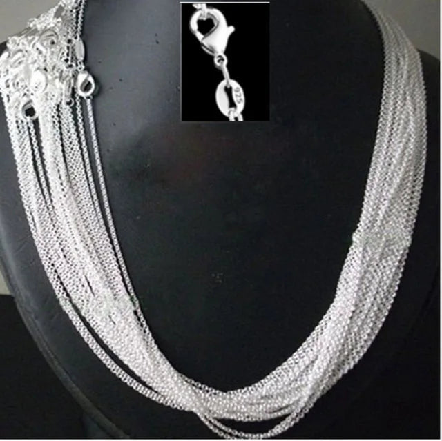 5pcs 18'' 925 Silver 1mm Chain Necklaces Women Jewelry
