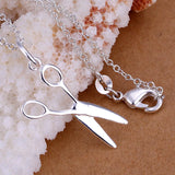 925 Silver Small Scissors Pendant Necklace Women Girls Jewelry Gift