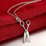 925 Silver Small Scissors Pendant Necklace Women Girls Jewelry Gift