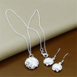 925 Silver Charm Flower Necklace Earrings Set For Woman Gift