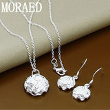 925 Silver Charm Flower Necklace Earrings Set For Woman Gift