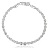 925 Silver 4mm Twisted Rope Chain Bracelet Wedding Jewelry