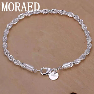 925 Silver 4mm Twisted Rope Chain Bracelet Wedding Jewelry