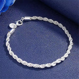 925 Silver 4mm Twisted Rope Chain Bracelet Wedding Jewelry