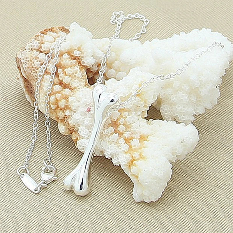 925 Sterling Silver Animal Dog Bone Pendant Necklace Women
