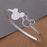 925 Sterling Silver Mickey Open Bangle Women Noble Nice Bracelet Charm Jewelry