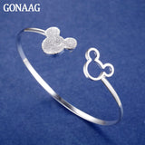 925 Sterling Silver Mickey Open Bangle Women Noble Nice Bracelet Charm Jewelry