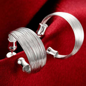 925 Silver Multi-Line Small Stud Earrings Women Brincos