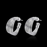 925 Silver Multi-Line Small Stud Earrings Women Brincos