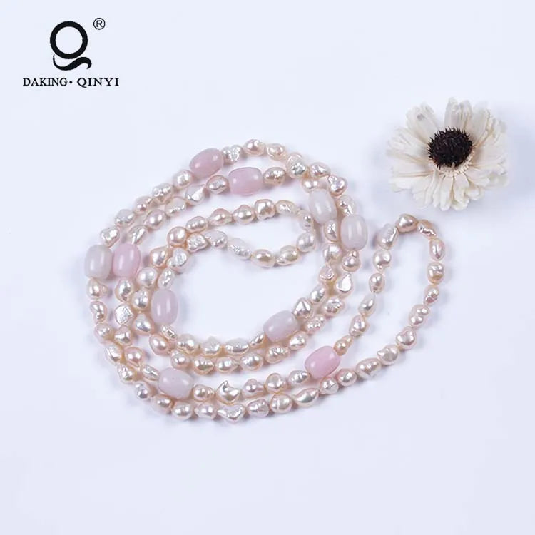 Pink Freshwater Pearl Long Necklace - Elegant Handmade Jewelry