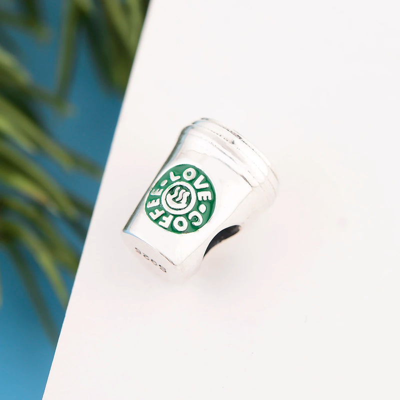 925 Sterling Silver LOVE COFFEE Cup Charm Beads for Jewelry Making