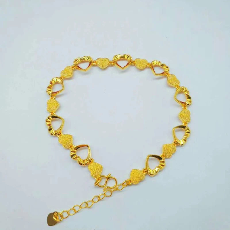 Hearts Link Bangle & Bracelet for Women, 24k Wedding Jewelry