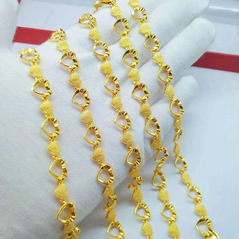 Hearts Link Bangle & Bracelet for Women, 24k Wedding Jewelry