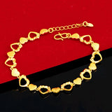 Hearts Link Bangle & Bracelet for Women, 24k Wedding Jewelry