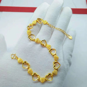 Hearts Link Bangle & Bracelet for Women, 24k Wedding Jewelry