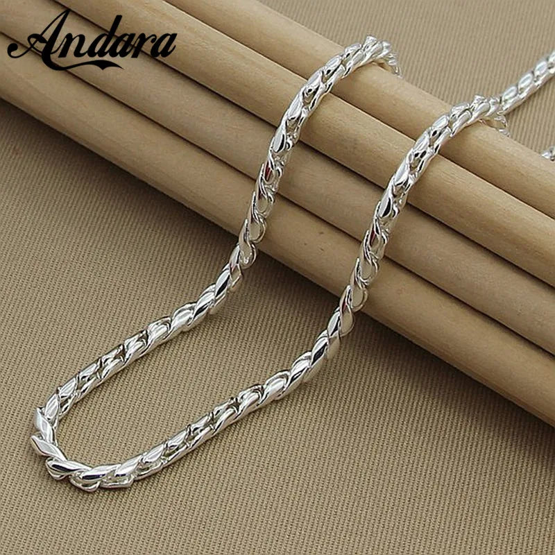 4mm Twisted Chain Necklace 925 Silver Jewelry for Men and Women