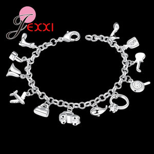 925 Silver Bag Shoes Charms Bracelet for Women Girls
