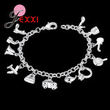 925 Silver Bag Shoes Charms Bracelet for Women Girls