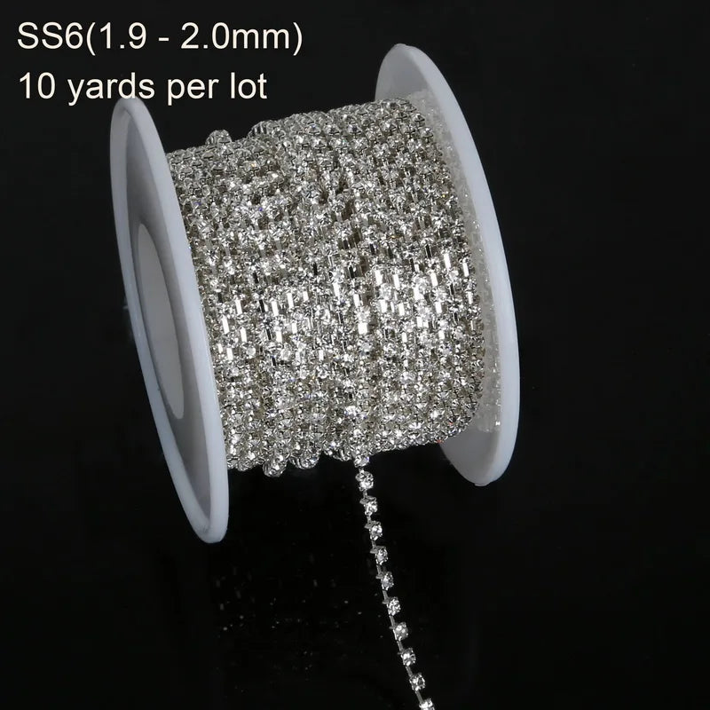 Clear Crystal Rhinestone Chain SS6 SS10 SS12 Silver DIY Craft Apparel Sew