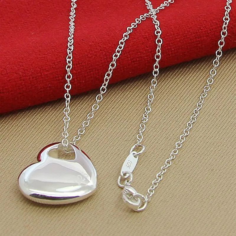 Heart Love Pendant Necklace 925 Silver for Women