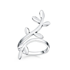 925 Silver Green Leaves CZ Engagement Ring Women's Jewelry