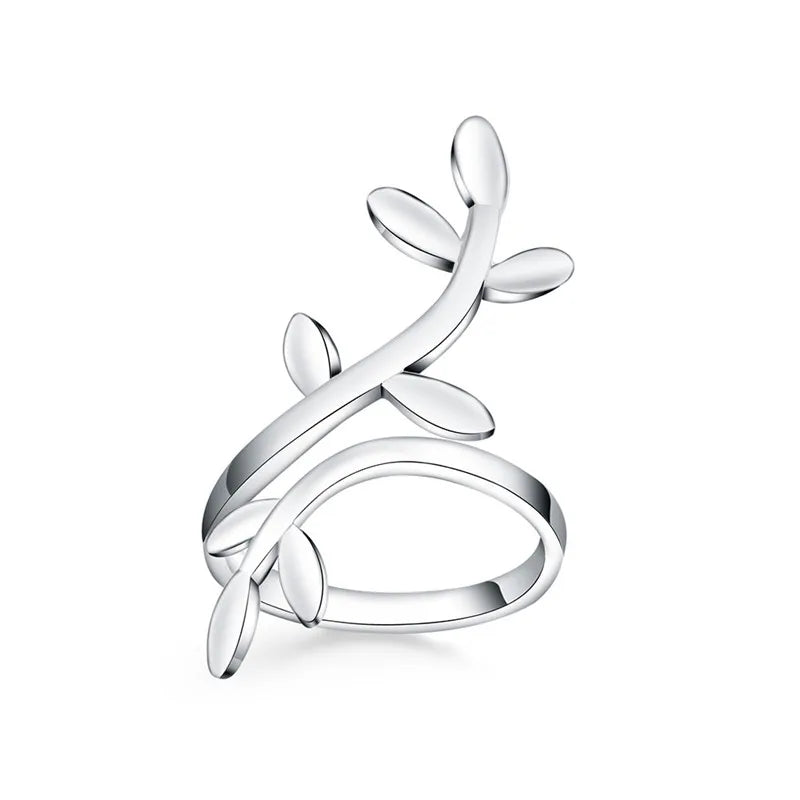 925 Silver Green Leaves CZ Engagement Ring Women's Jewelry