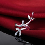 925 Silver Green Leaves CZ Engagement Ring Women's Jewelry