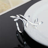 925 Silver Green Leaves CZ Engagement Ring Women's Jewelry