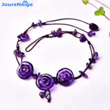 Purple Crystal Anklets Caved Flowers Women Girl Hand Weave Anklet