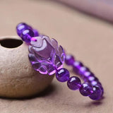 Purple Crystal Bracelets 8mm Round Beads Nine Tails Fox Lucky Women Jewelry