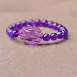 Purple Crystal Bracelets 8mm Round Beads Nine Tails Fox Lucky Women Jewelry