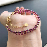 Purple Garnet Natural Stone Round Bead Adjustable Bracelet for Women