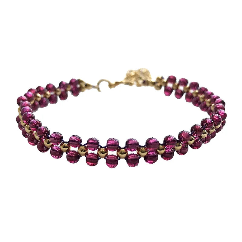 Purple Garnet Natural Stone Round Bead Adjustable Bracelet for Women