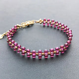 Purple Garnet Natural Stone Round Bead Adjustable Bracelet for Women