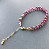 Purple Garnet Natural Stone Round Bead Adjustable Bracelet for Women