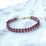 Purple Garnet Natural Stone Round Bead Adjustable Bracelet for Women