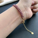 Purple Garnet Natural Stone Round Bead Adjustable Bracelet for Women