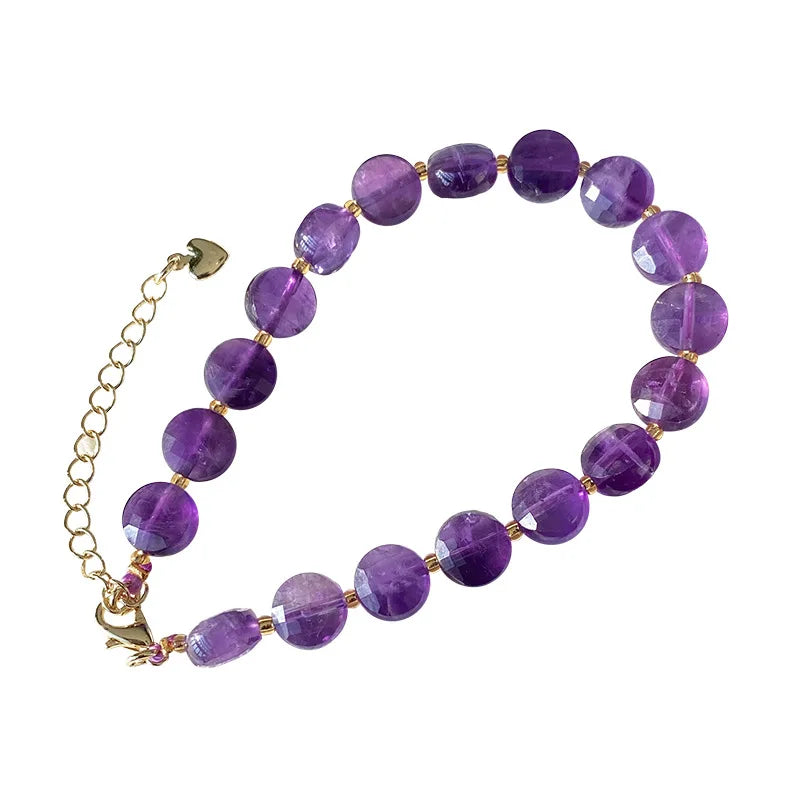 Purple Natural Crystal Bracelet Round Beads for Women Gift