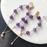 Purple Natural Crystal Bracelet Round Bead Adjustable Size