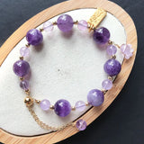 Purple Natural Crystal Bracelet Round Bead Adjustable Size