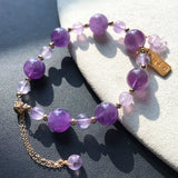 Purple Natural Crystal Bracelet Round Bead Adjustable Size