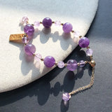 Purple Natural Crystal Bracelet Round Bead Adjustable Size