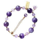 Purple Natural Crystal Bracelet Round Bead Adjustable Size