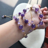 Purple Natural Crystal Bracelet Round Bead Adjustable Size