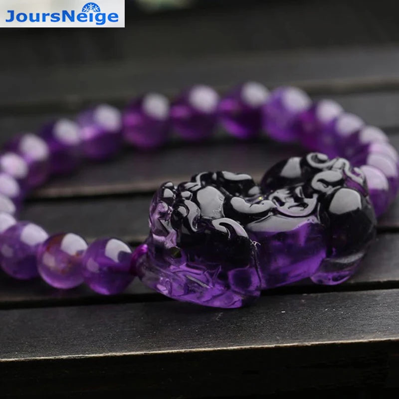 Purple Crystal Bracelet 8mm Beads With PiXiu Women