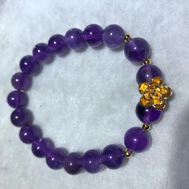Purple Natural Crystal Bracelets With Vietnam Shakin Flower - Lucky Women's Gift