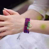 Purple Red Crystal Bracelet 6mm Round Bead With Heart Charm Pendant Bracelets