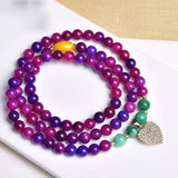 Purple Red Crystal Bracelet 6mm Round Bead With Heart Charm Pendant Bracelets