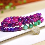 Purple Red Crystal Bracelet 6mm Round Bead With Heart Charm Pendant Bracelets